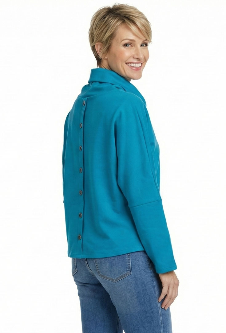 Back Button Turtleneck - Teal