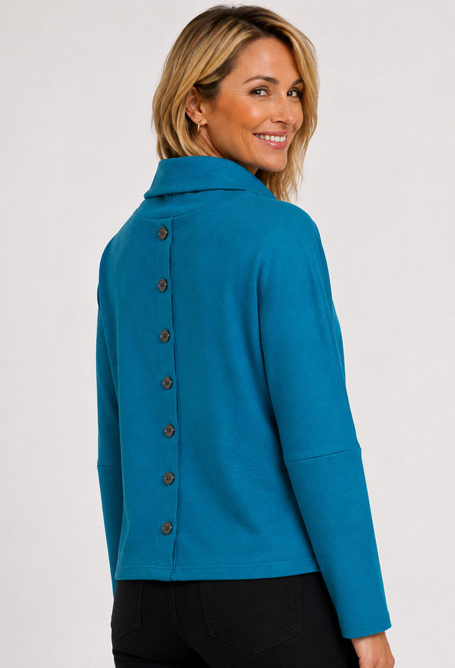Back Button Turtleneck - Teal