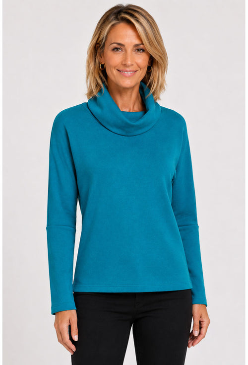 Back Button Turtleneck - Teal