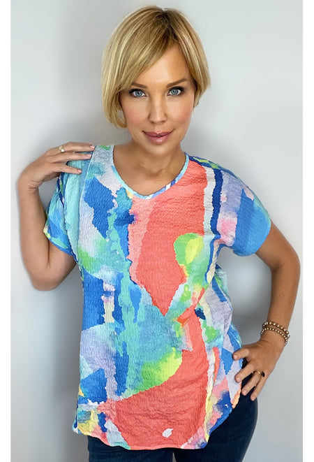 V Neck Structured Tee - Pool
