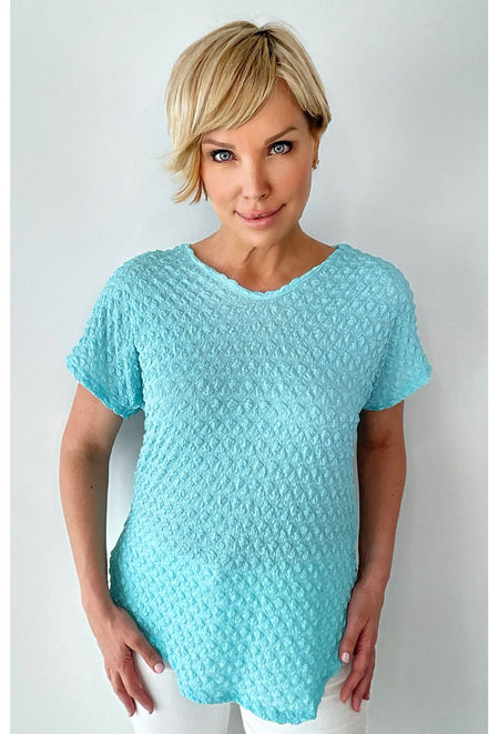 Crinkle Cut V Neck Top - Lantern