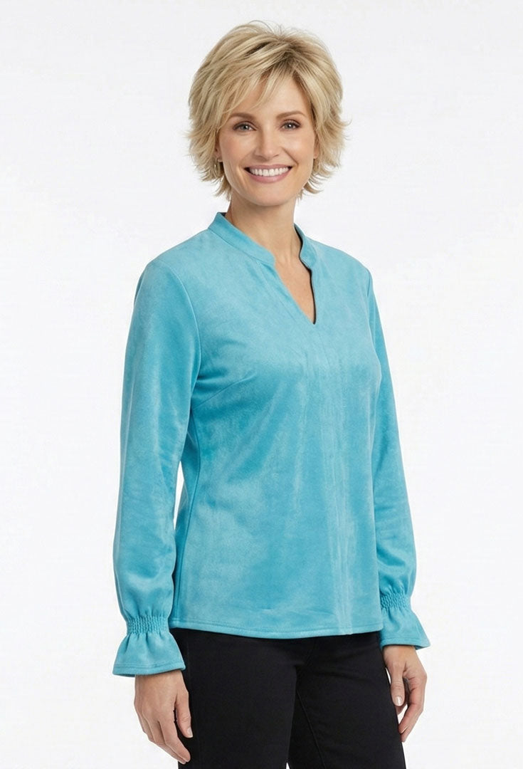 Ruffle Cuff Top - Sapphire