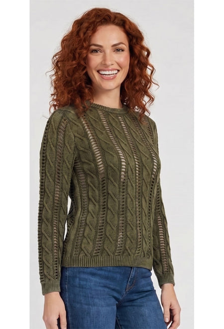 Cotton Cable Knit Sweater - Utility