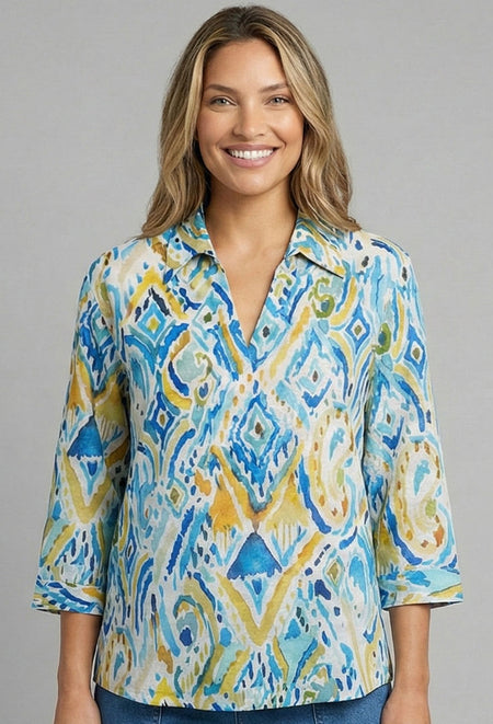 Casual Collar V-Neck Blouse - Candescent