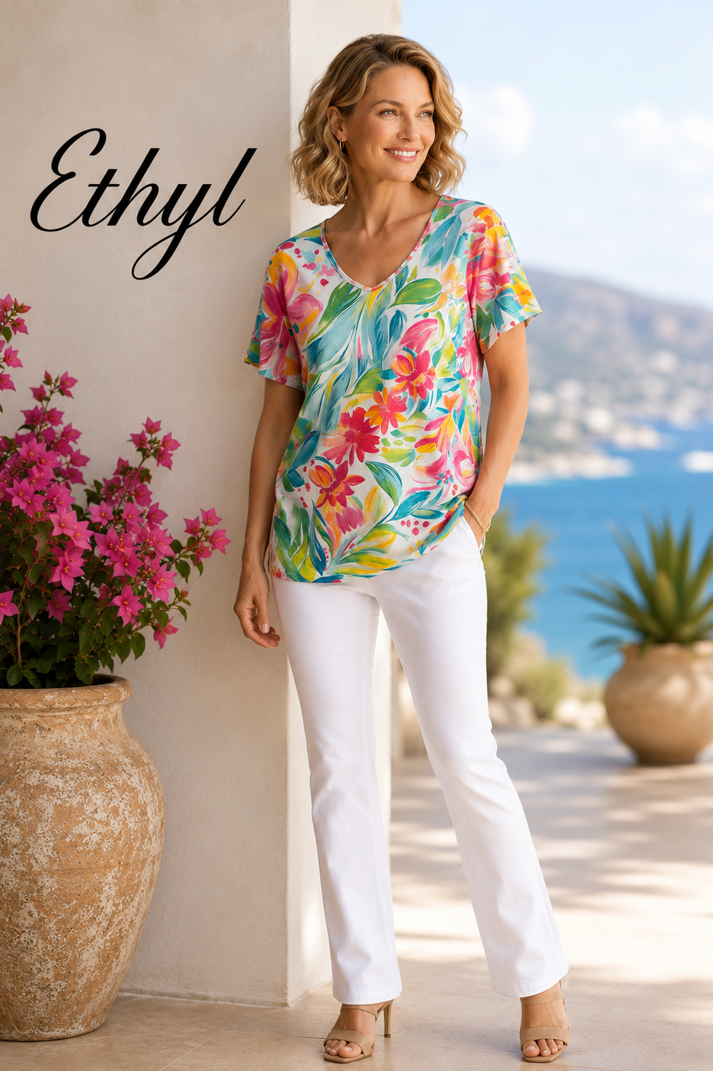 V Neck Structured Tee - Solace