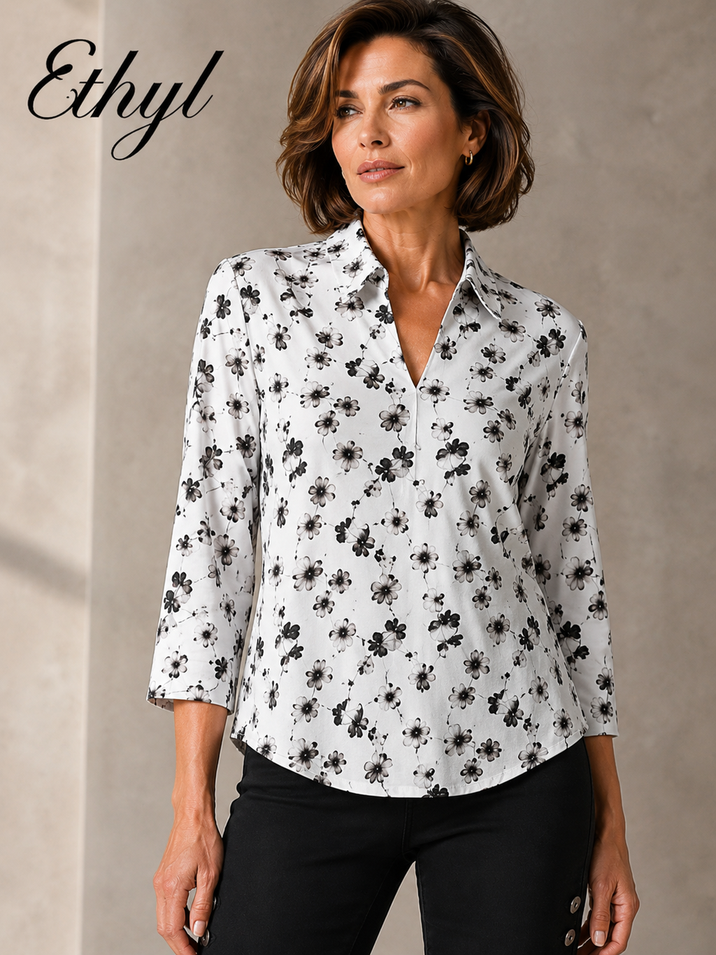 Casual Collar V-Neck Blouse - Candescent