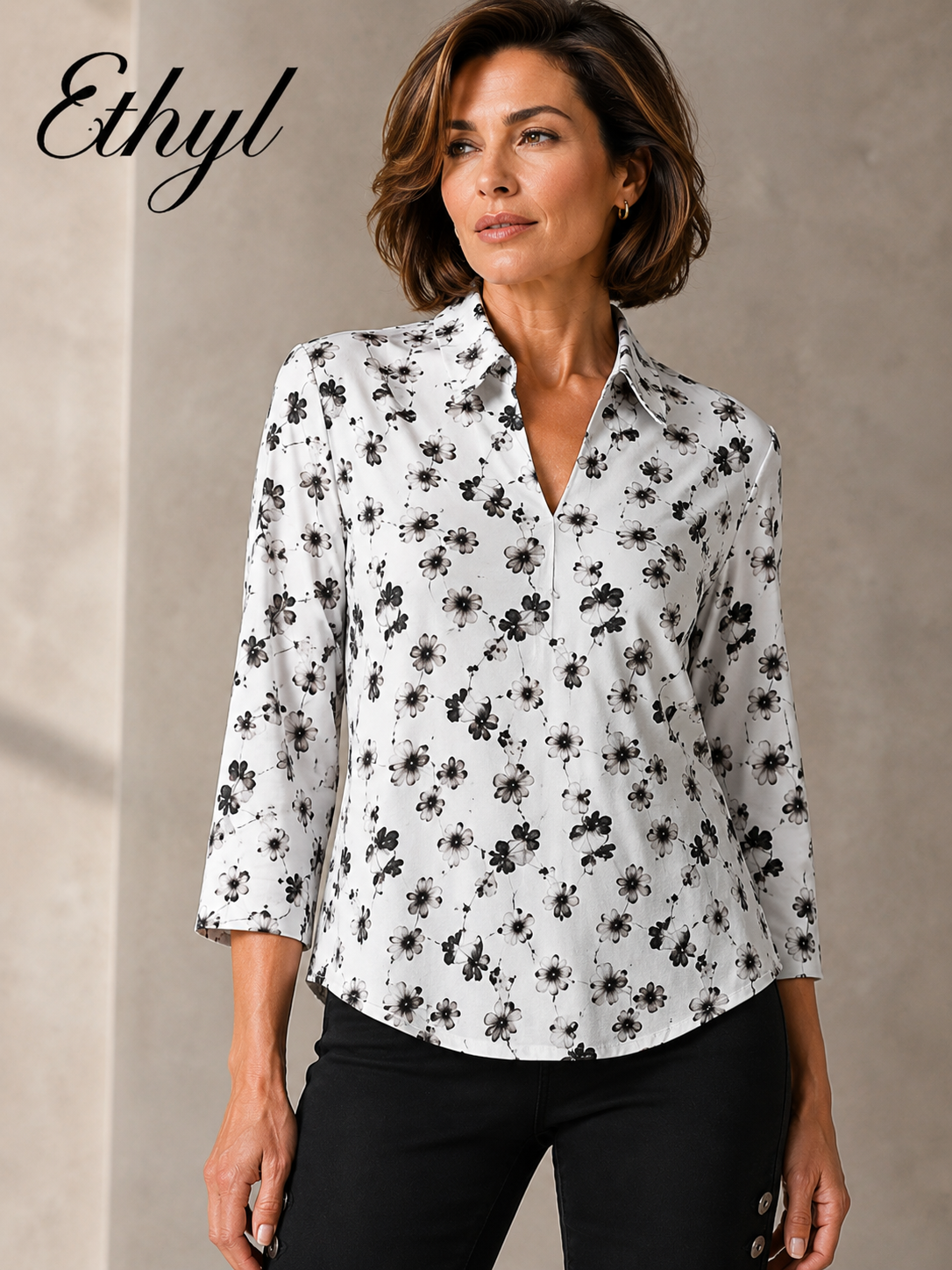 Casual Collar V-Neck Blouse - Candescent