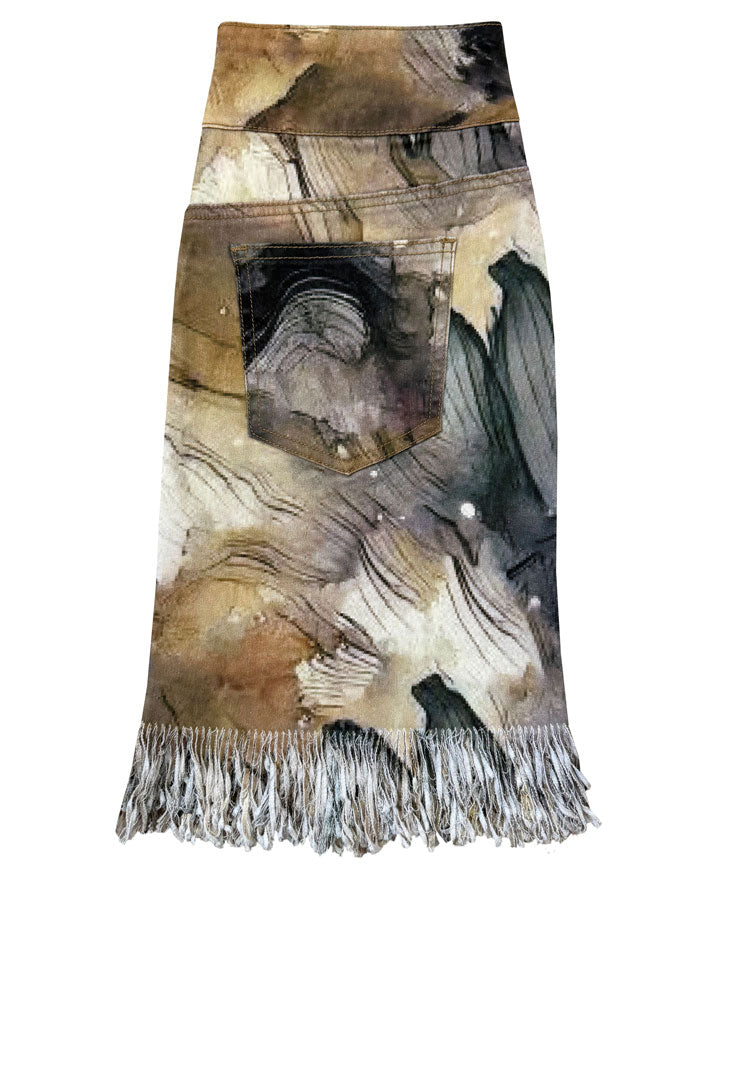 Pull On Fringe Skirt - Espresso