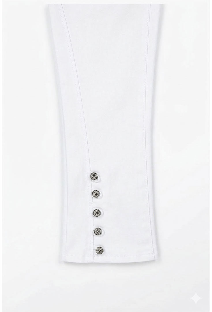 Button Crush Crop Pant - White Gold